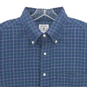BROOKS BROTHERS Cotton Wool Blue Green Check Sport Shirt Italian Fabric LARGE